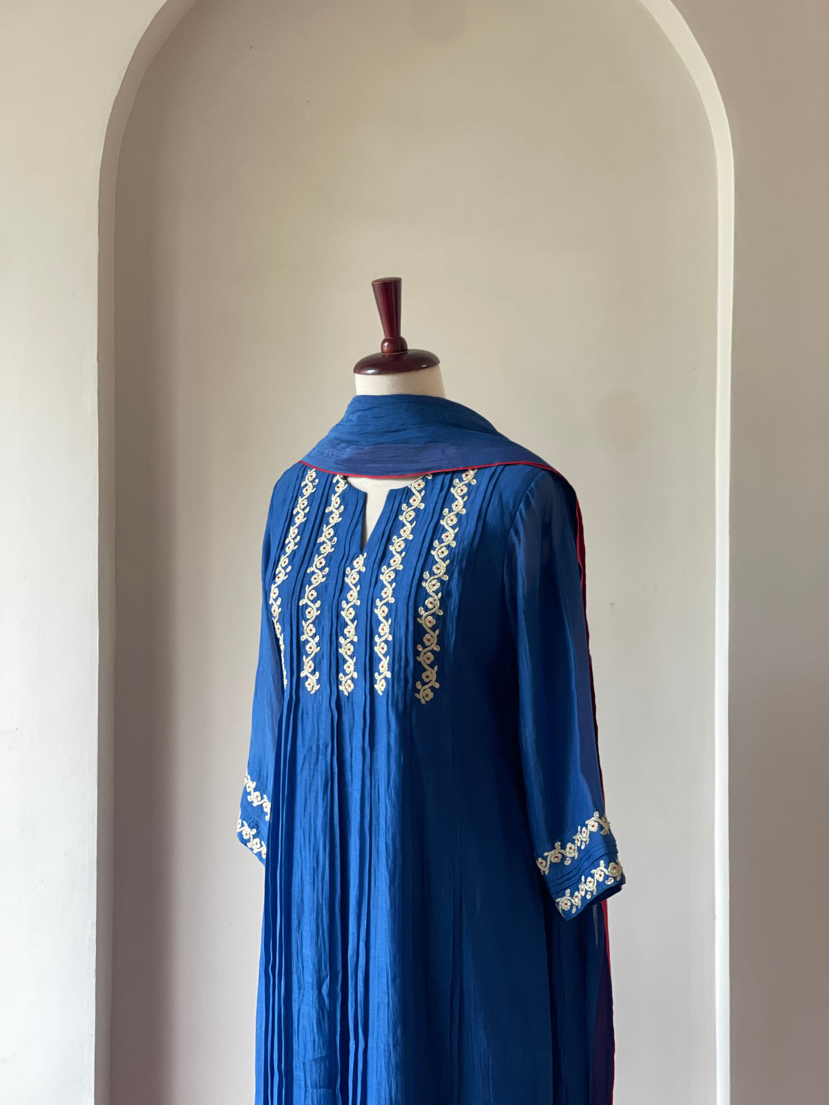 Nira Blue Mul Chanderi Kurta Set