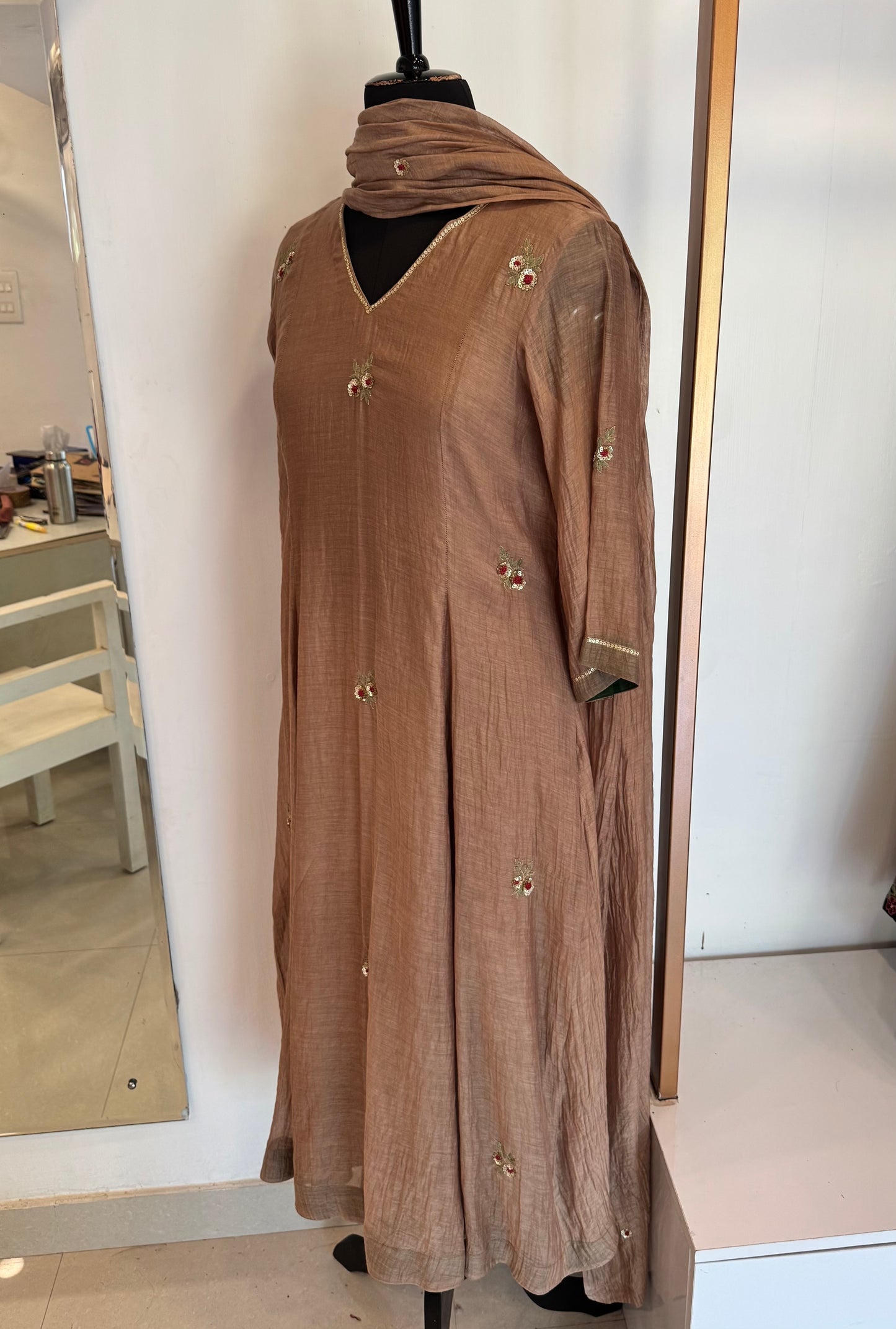 Eshaani - Terracotta Mul Chanderi Kurta Set