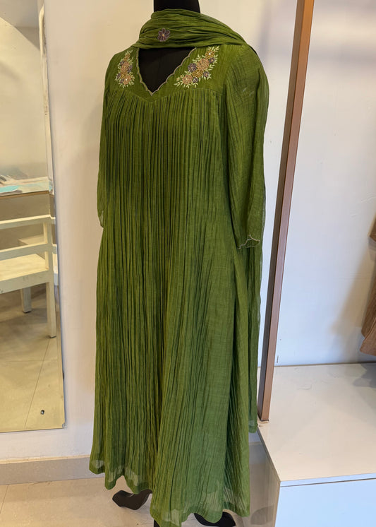 Fern - Green Applique Mul Chanderi Kurta Set