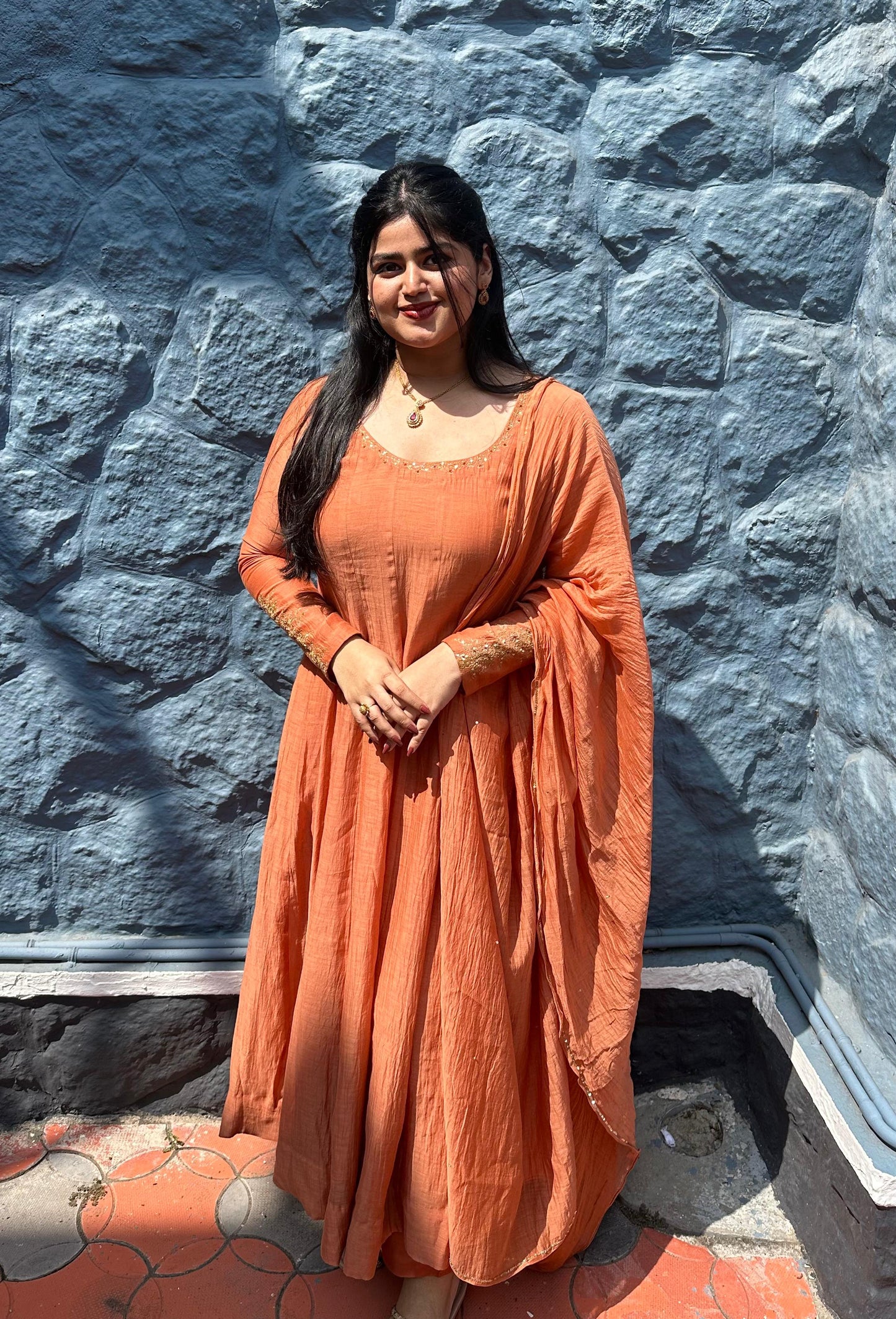 Ziya - Burnt Orange Anarkali Set
