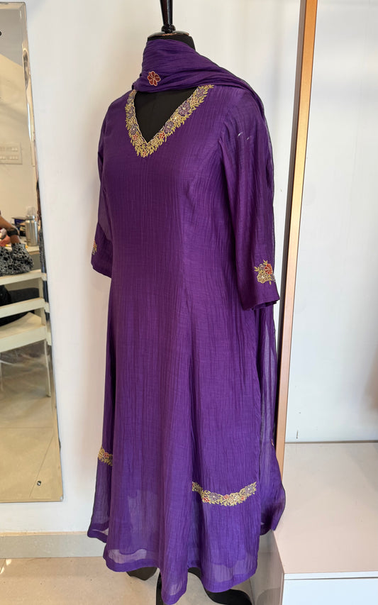 Lilia - Violet Applique Mul Chanderi Kurta Set