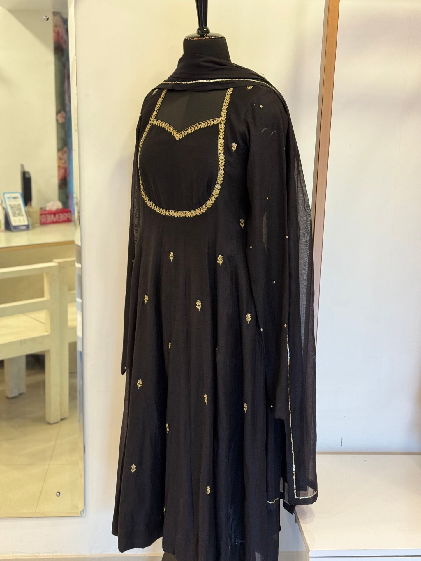 Zoya - Black Mul Chanderi Anarkali Set