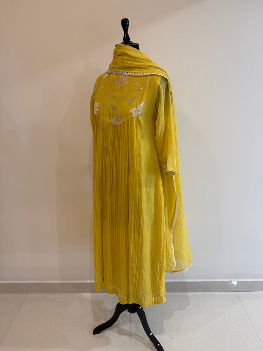 Yellow Mul Chanderi Kurta Set