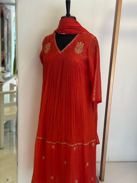 Red Orange Kurta Set - Thea