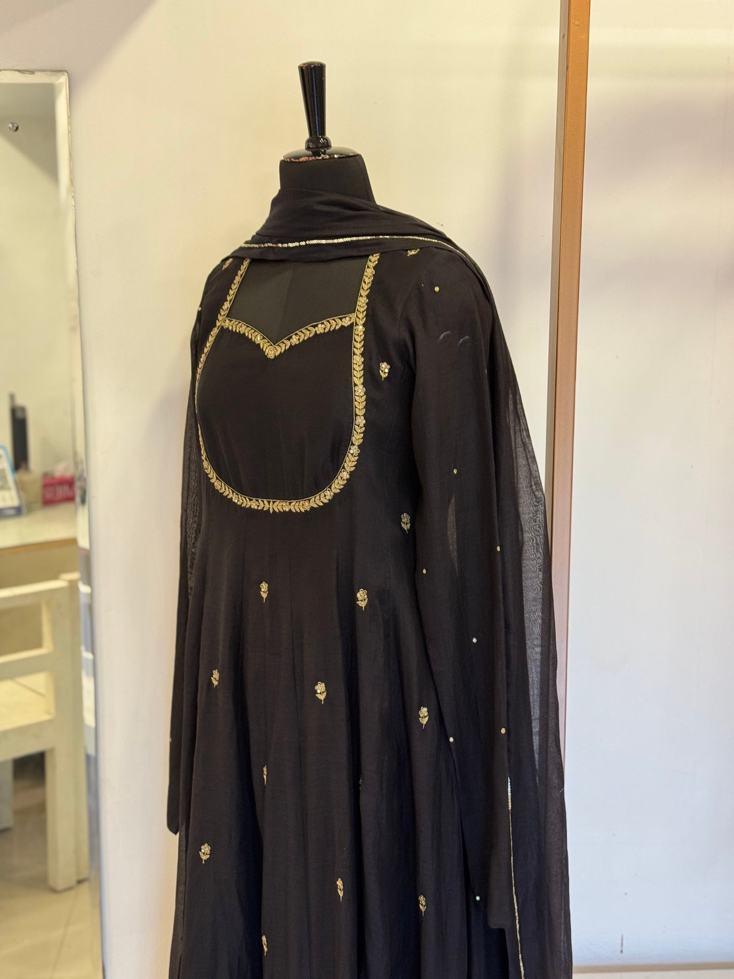 Zoya - Black Mul Chanderi Anarkali Set
