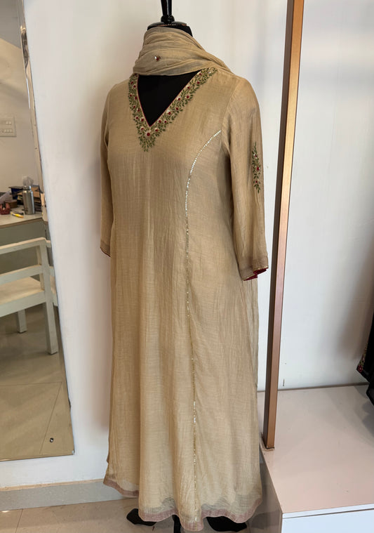 Aria - Beige Mul Chanderi Kurta Set