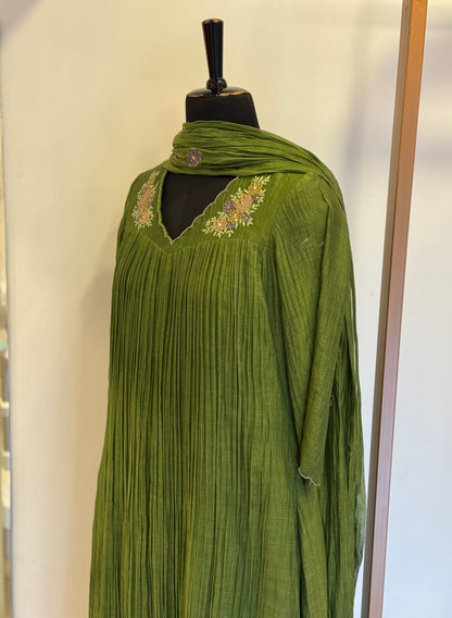 Fern - Green Applique Mul Chanderi Kurta Set