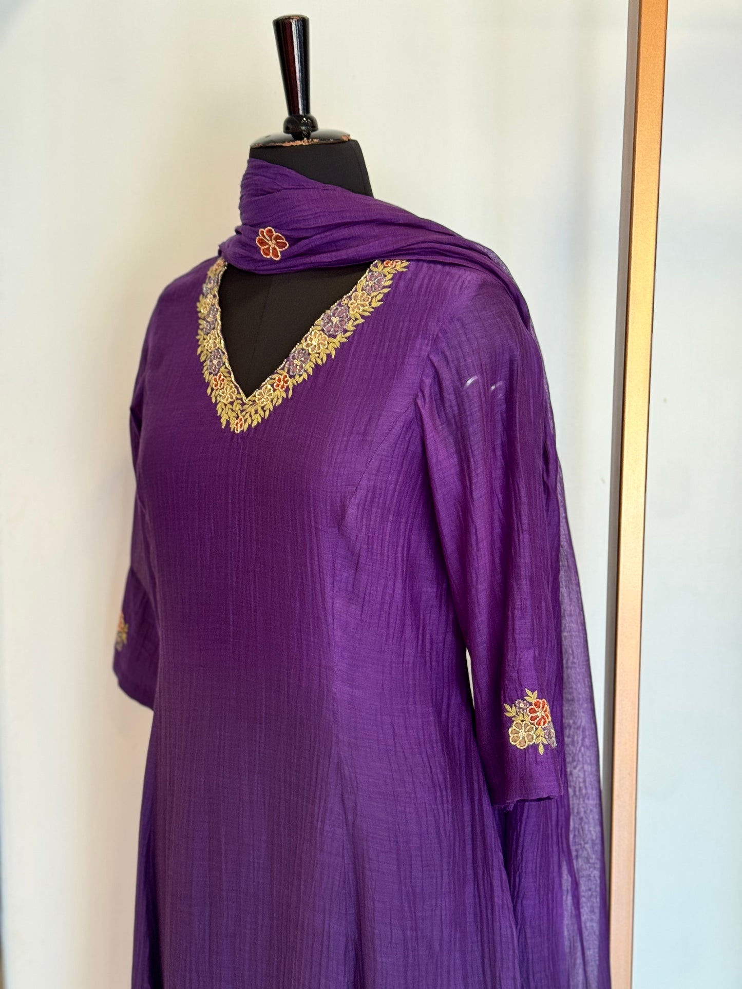 Lilia - Violet Applique Mul Chanderi Kurta Set