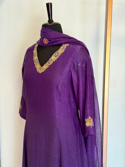 Lilia - Violet Applique Mul Chanderi Kurta Set