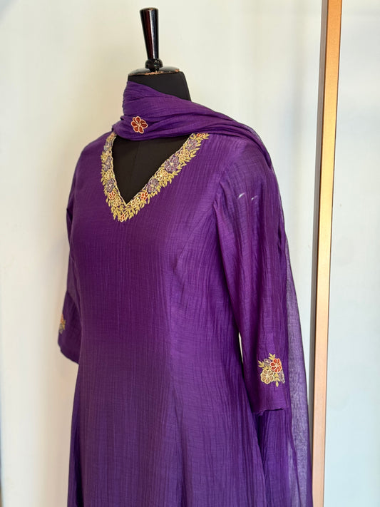 Lilia - Violet Applique Mul Chanderi Kurta Set