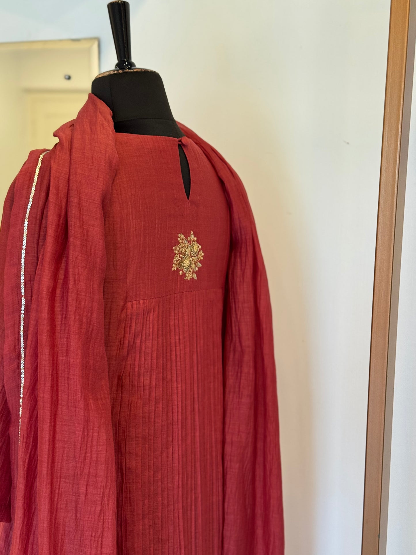 Glossy Maroon Mul Chanderi Kurta Set