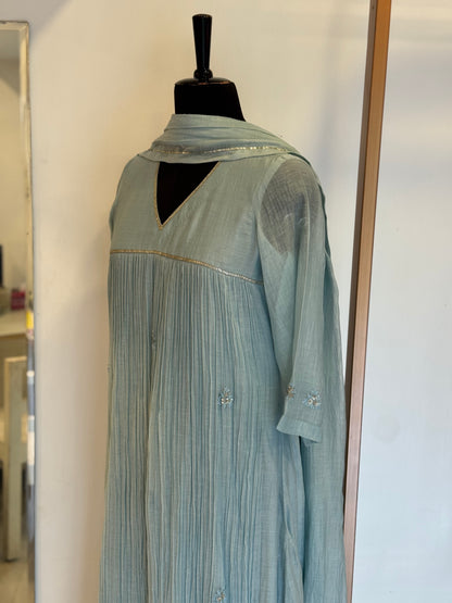 Sila - Pastel Blue Mul Chanderi Kurta Set