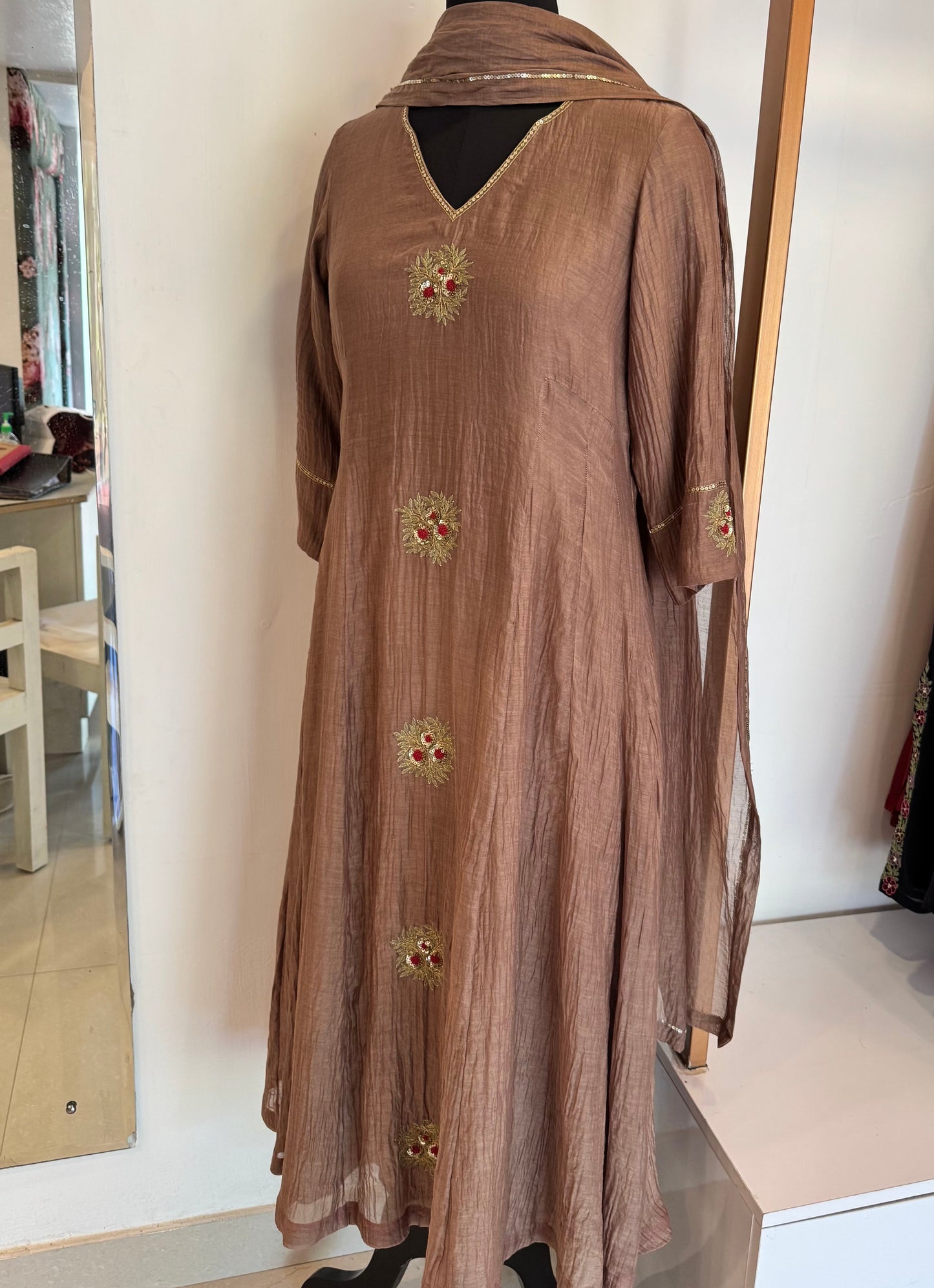 Faiza - Terracotta Mul Chanderi Kurta Set