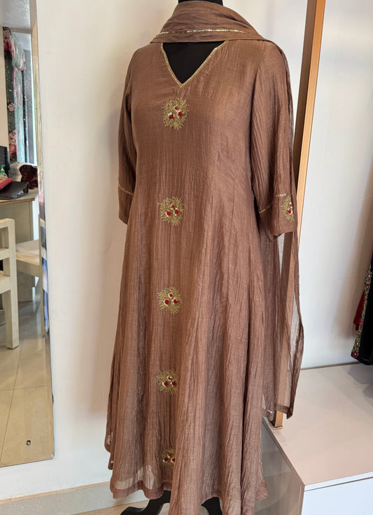 Faiza - Terracotta Mul Chanderi Kurta Set