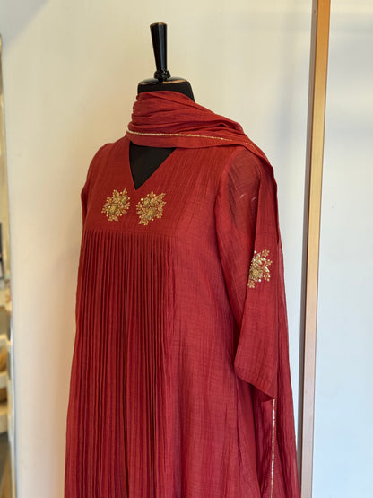 Glossy Maroon Mul Chanderi Kurta Set