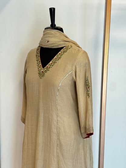 Aria - Beige Mul Chanderi Kurta Set