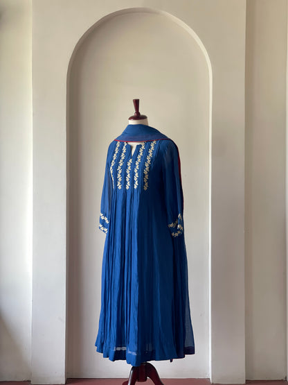 Nira Blue Mul Chanderi Kurta Set