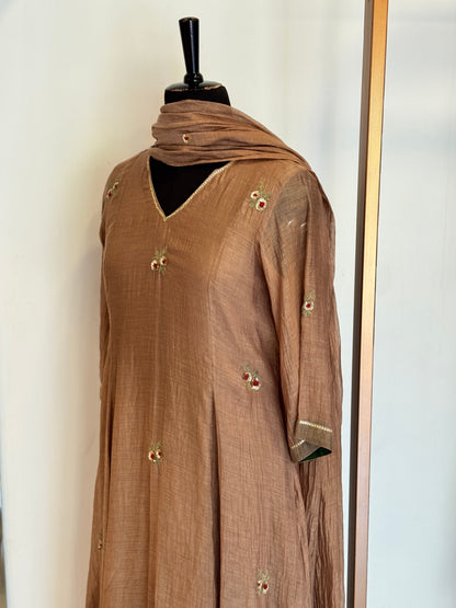 Eshaani - Terracotta Mul Chanderi Kurta Set