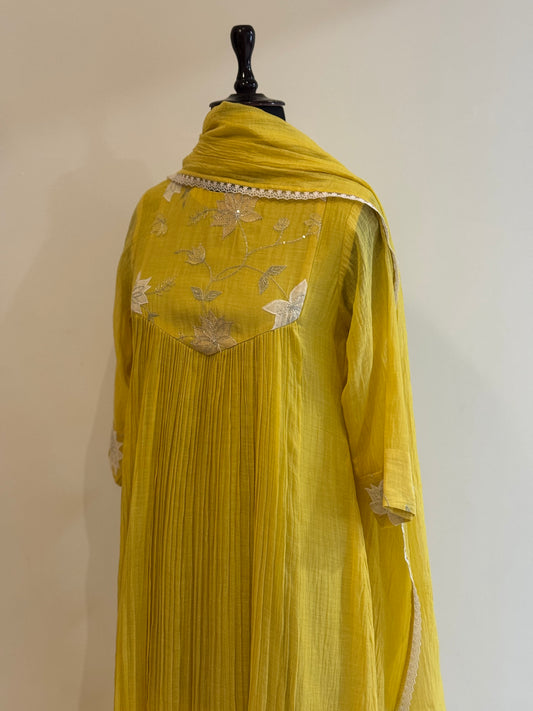 Yellow Mul Chanderi Kurta Set