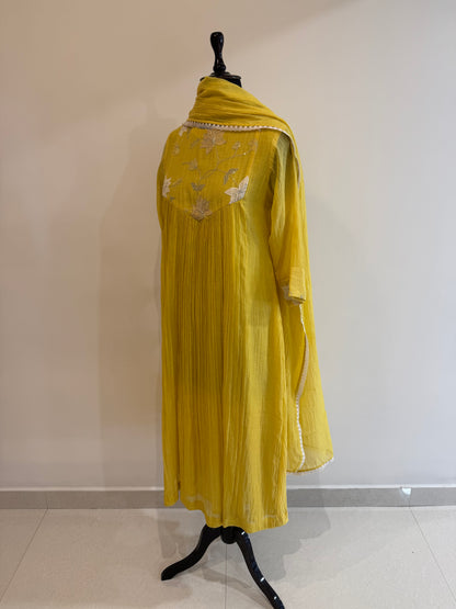 Yellow Mul Chanderi Kurta Set