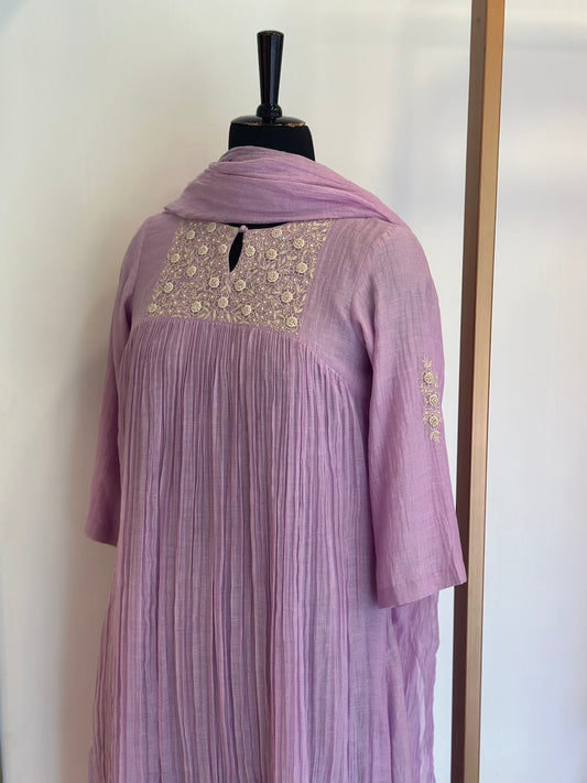Light Lavender Chanderi Kurta Set - Thea