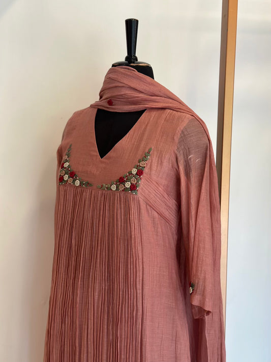 Onion Pink Chanderi Kurta Set - Thea