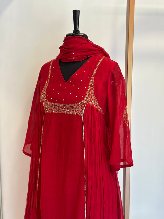 Ruby Red Kurta Set - Thea