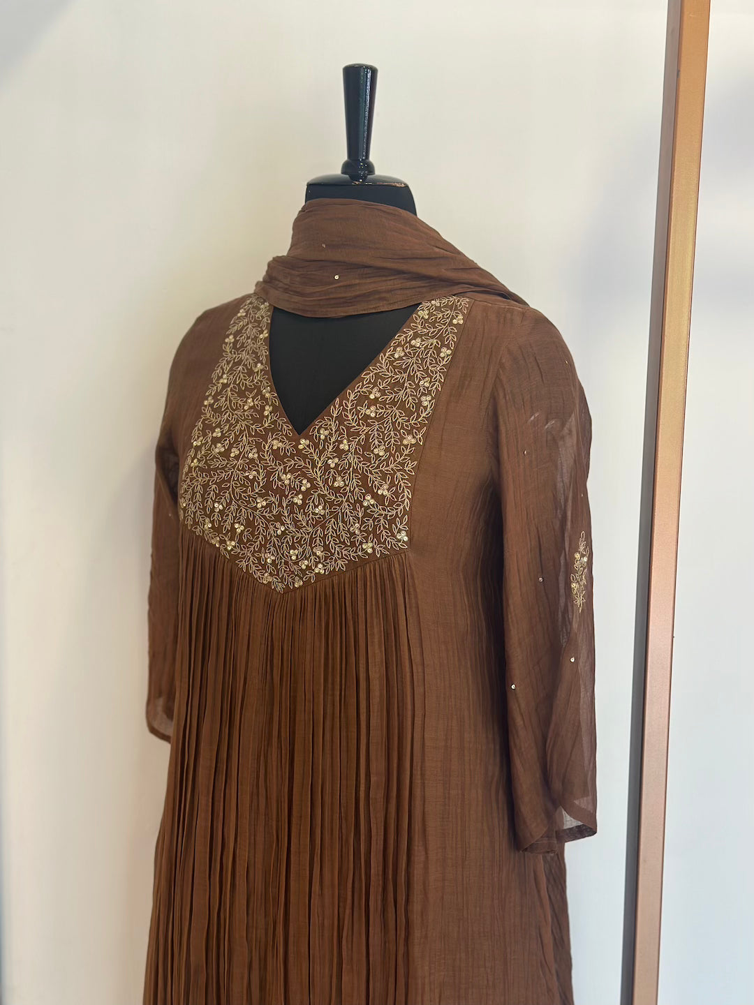 Brown Yoke Kurta Set - Thea