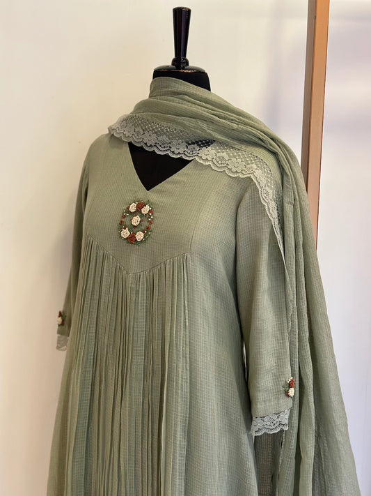 Sage Green Kota Doria Set - Thea