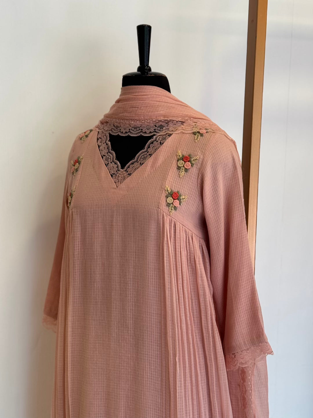 Peach Pink Kota Doria Set - Thea