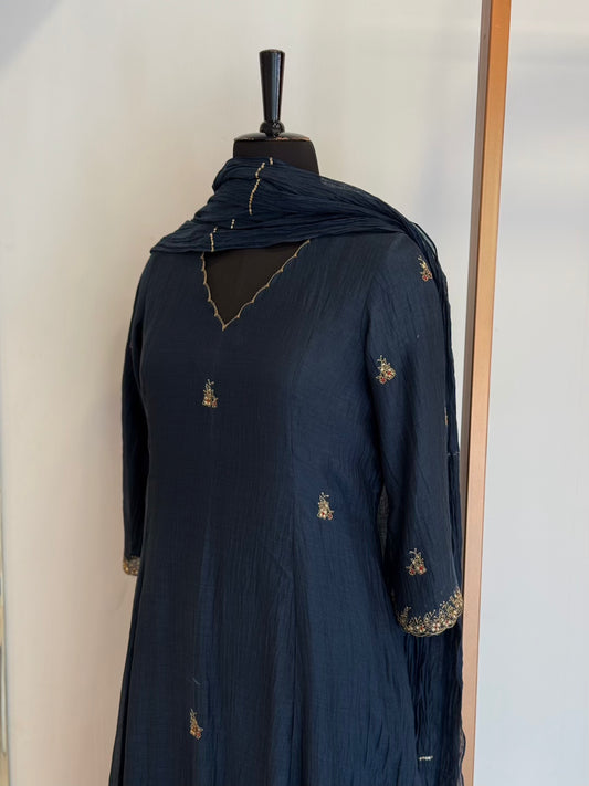 Ink Blue Chanderi Kurta Set - Thea