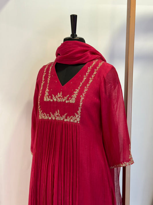 Dark Magenta Double Yoke Kurta Set - Thea