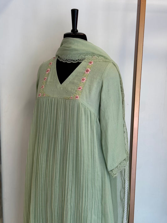 Tea Green Kota Doria Set - Thea