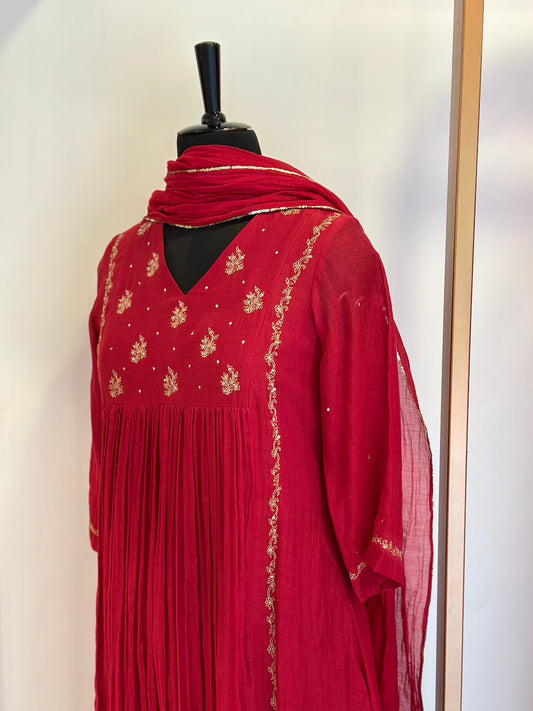 Dark Magenta Motif Kurta Set - Thea