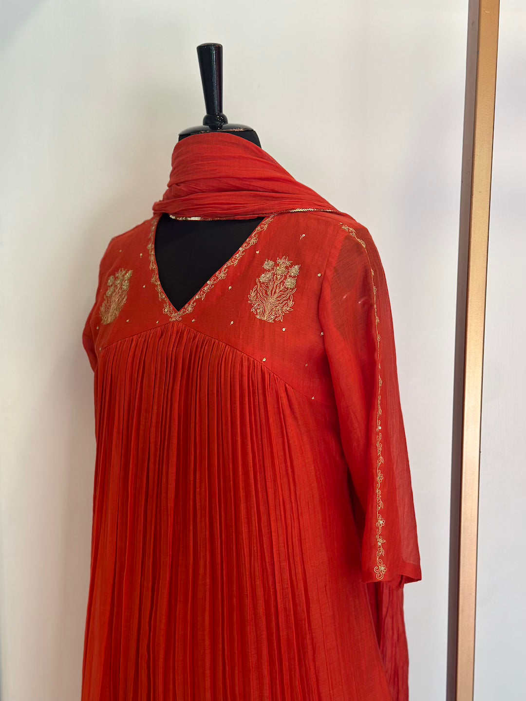 Red Orange Kurta Set - Thea
