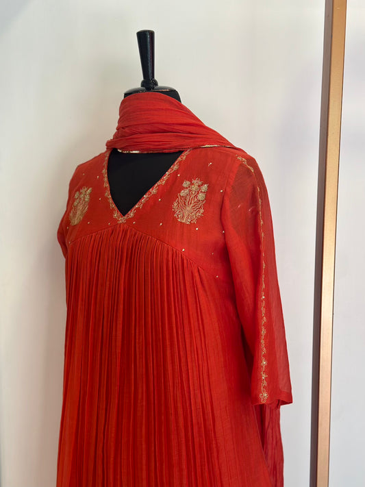 Red Orange Kurta Set - Thea