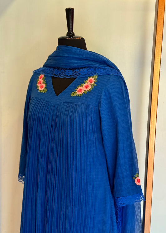 Electric Blue Kota Doria Set - Thea